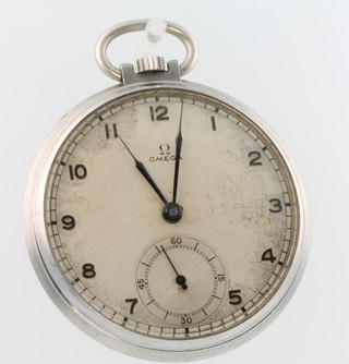 A 1930's Omega steel cased pocket watch with seconds at 6 o'clock 