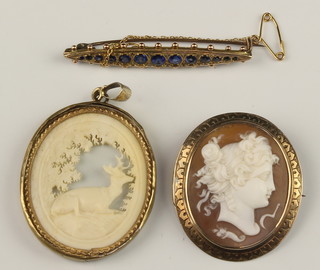 A Victorian gem brooch, a cameo ditto and one other