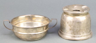 A bulbous silver ashtray Birmingham 1930 and a silver 2 handled bowl Birmingham 1939, 192 grams