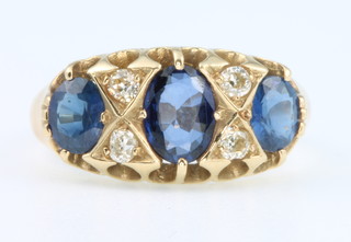 An 18ct yellow gold Victorian style sapphire and diamond ring size L 