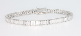 A silver cubic zirconia set baguette cut tennis bracelet 175mm 
