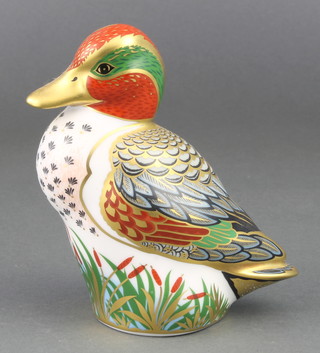 A Royal Crown Derby Japan pattern paperweight - Green Winged Teal 5", gold stopper