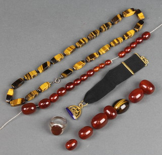 A tigers eye bead necklace and minor jewellery 