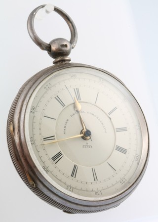 A silver cased key wind pocket chronograph, the dial inscribed Marine Decimal Chronograph 9/55524 