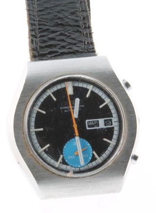 A 1970's Seiko steel cased chronograph automatic calendar/date wristwatch on a leatherette strap 