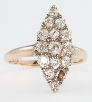 An 18ct yellow gold up-finger 15 stone diamond ring, size M 