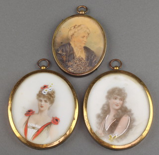 A pair of Edwardian over painted miniatures 3" x 2 1/2", ditto 2" x 1 1/2" 