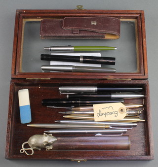 A black Sheaffer fountain pen, 3 fountain pens and minor ballpoint pens