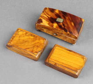 A 19th Century tortoiseshell trinket box on ball feet, 2 fruitwood vestas 