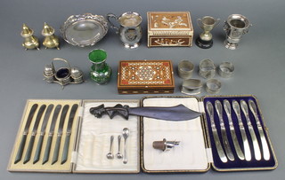 An Edwardian chased silver plated baluster mug and minor plated items