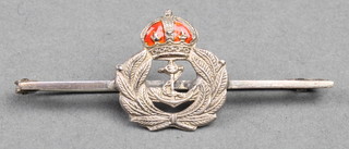 A sterling silver enamelled Royal Naval bar brooch