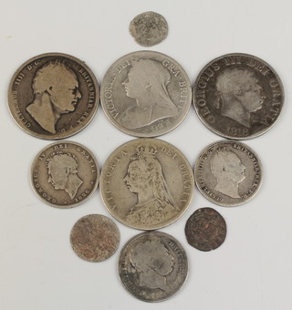 An 1818 half crown and minor coins
