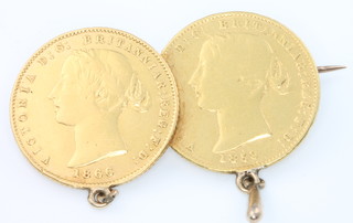 A double half sovereign brooch 1859 and 1866 