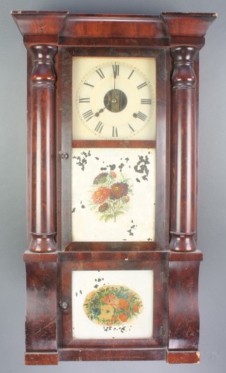 Seth Thomas, an American striking wall clock with square painted dial contained in a mahogany case  