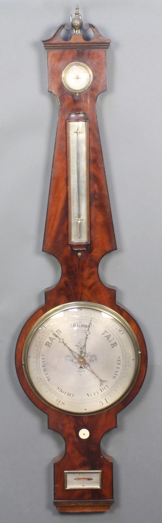 A Georgian wheel barometer with silvered dial inscribed J Corbella, 11 Brook Street, Holborn, contained in a mahogany case 46" 