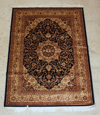 A blue ground Persian style Belgian cotton rug with central medallion 74" x 53" 