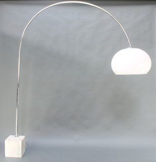 A 1960's Harvey Guzzini style oversized adjustable floor light with square marble base and plastic shade