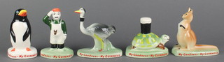 A set of 5 reproduction Carltonware My Goodness My Guinness figures - zoo keeper, kangaroo, tortoise, ostrich and penguin 3" 