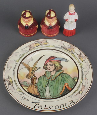 A pair of Royal Doulton condiments - Tweedle Dee D7122 and Tweedle Dum D7121, ditto figure Choir Boy HN2141 4" and a series ware plate
