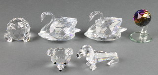 A Swarovski hound 3", 4 other crystal items