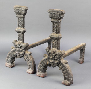 A pair of 19th Century cast iron fire dogs in the form of columns 17"h x  9 1/2"w x 16"d  