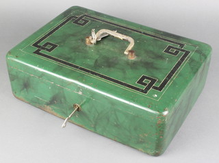 A 19th Century rectangular iron cash box complete with 2 keys 4 1/2"h x 13 1/2"w x 10 1/2" 
