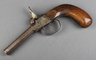 A 19th Century Percussion pocket pistol with 3 1/2" octagonal barrel with Belgian proof marks, marked ELGV1 and the barrel and stock marked 22