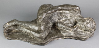 Vim Lyons, a fibre glass figure group of a reclining figure 5 1/2" x 26" x 12 1/2" 