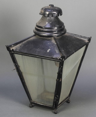 A 19th/20th Century waisted square metal external lamp housing 27"h x 17 1/2" square 