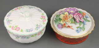 A 20th Century Dresden box and cover decorated with encrusted flowers 5" and a Royal Worcester English Garden ditto 5" 