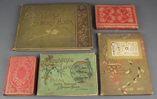Irene E Jerome, 1 volume "One Year's Sketchbook 1897", 1 vol. Sir Walter Scott "Christmas in Olden Times 1887", 1 vol. Cecilia Havegal and others "Everlasting Love" (some loose pages), Emily Judson "An Olio 1852", 1 vol. Blair "The Beauty of Blair Selected From His Works 1853"  