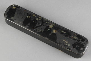 A 19th Century black lacquered chinoiserie style oval pencil box 1"h x 8 1/2" x 2"d 