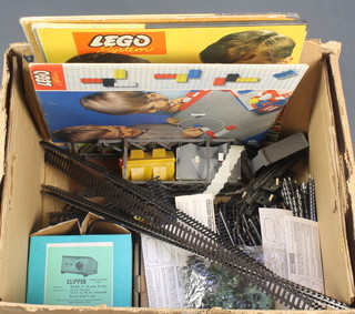 A Clipper power control unit, a Triang R5 power controller and various items of track, 2 Lego street layouts 