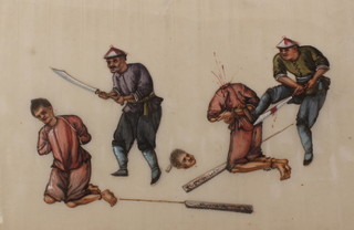 A collection of 19th Century Chinese watercolours on rice paper depicting torture, birds and junks etc 
