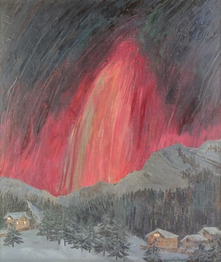 Dorothy Noyes, oil on canvas, signed, "Aurora Borealis", labels on verso including Artists of Chelsea Exhibition 1957 19" x 16"  
