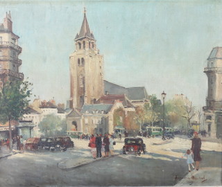 Andrie Michel 1948, oil on canvas, a busy street scene 17 1/2" x 21" 