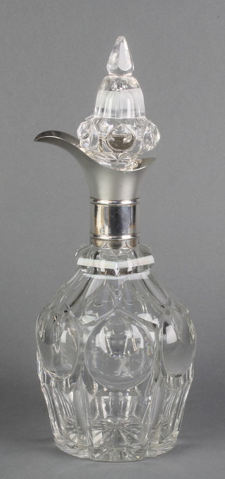 A faceted ewer with silver collar London 1892 11 1/2" 