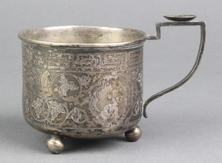 An early 20th Century Russian silver cup with chased floral decoration on ball feet 102 grams