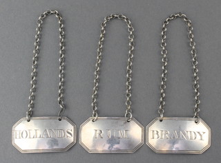 A set of 3 Georgian silver spirit labels - Hollands, Rum and Brandy  London 1812/13
