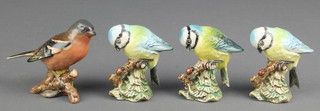 Four Beswick birds - blue tit 992 2 1/2", 2 others and a chaffinch 991 2 1/2" 