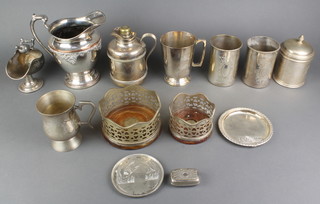 A silver plated repousse water jug and minor plated items