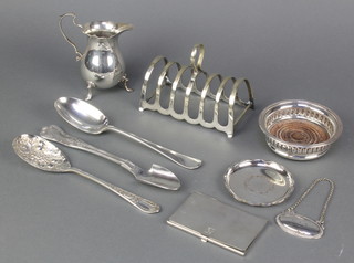 A silver plated 7 bar toast rack and minor plated items