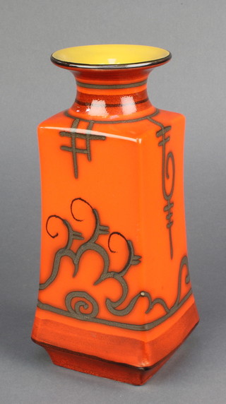 A Gouda Pottery vase, the orange ground with geometric decoration no. 904 9" 