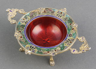 A Norwegian silver gilt and enamelled 2 handled dish 3 1/4" 