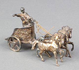 A silver model of a charioteer riding a chariot, London 1965, 98 grams