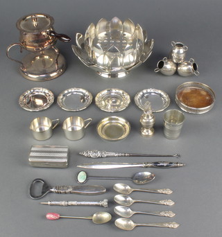 A Middle Eastern 4 urn vase and minor silver plated items 