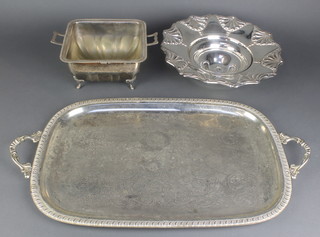 A silver plated 2 handled tray 22", minor plated items 