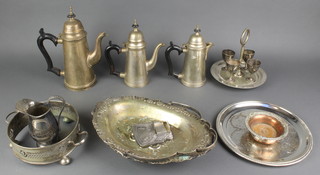 3 Queen Anne style silver plated coffee pots and minor plated items