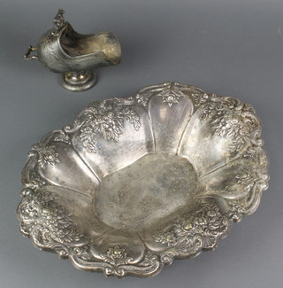 A Victorian silver plated dish with floral decoration 16", a sugar scuttle