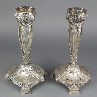 A pair of Continental silver plated bowl stands with acanthus and scroll decoration 12" 
